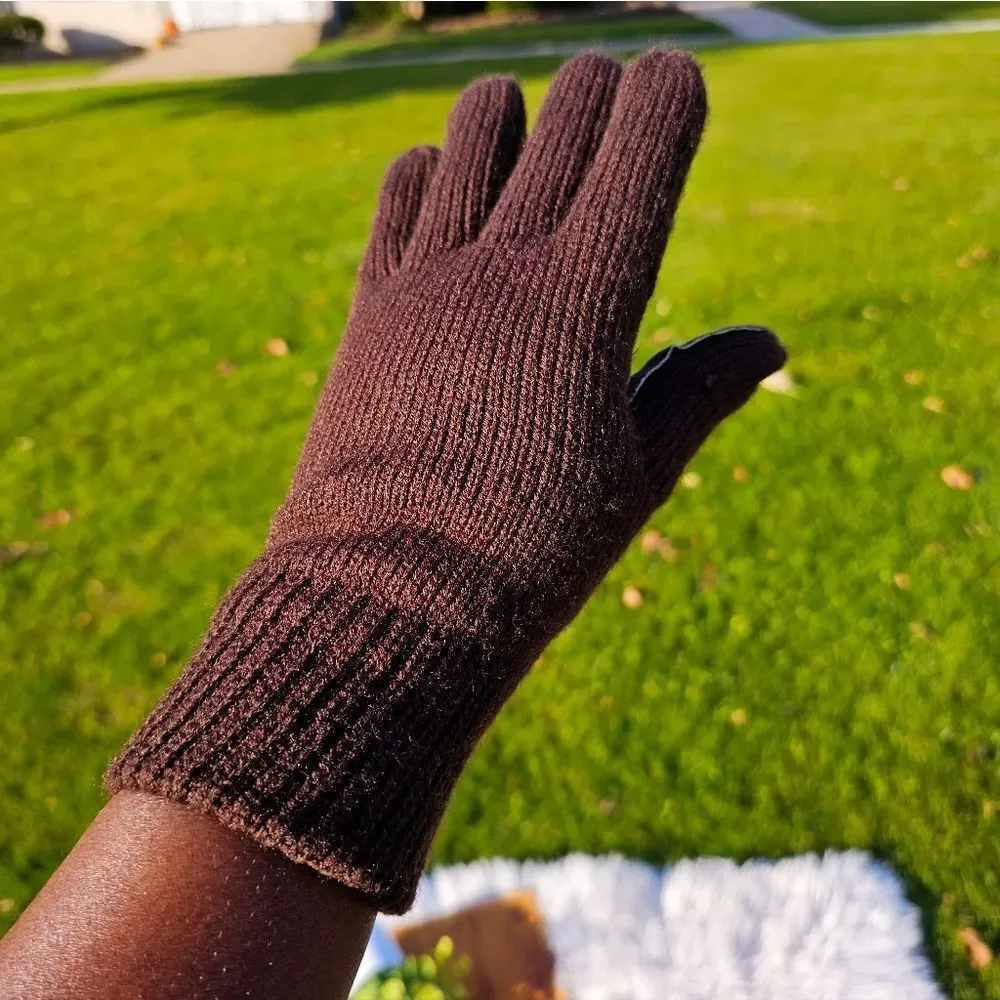 Thinsulate Thermal Brown Insulated Acrylic Blend Suede Lether Detail Unisex Glov